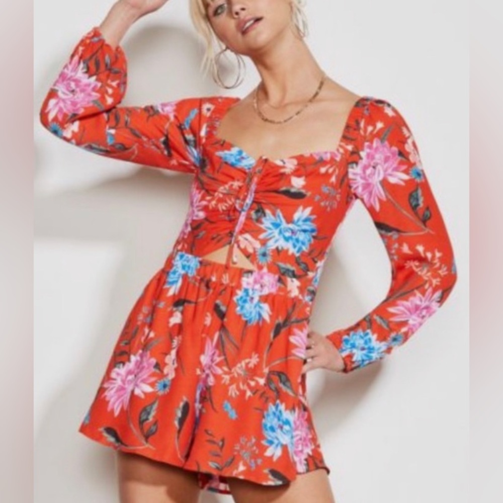 Red Ali & Jay Tropical Floral Romper (Size S)